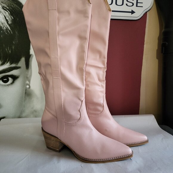 NWT POWDER PINK KNEE HIGH WESTERN COWBOY BOOTS SZ 8.5 - Picture 1 of 9